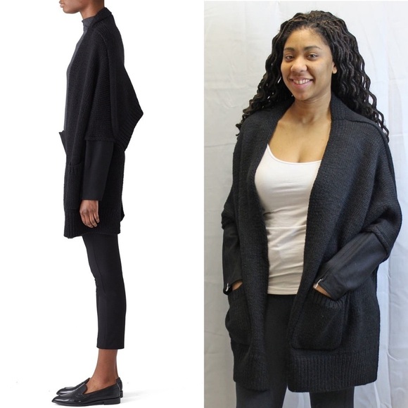 KAUFMANFRANCO Wool Alpaca Chunky Knit Cropped Back Zip Sleeve Cardigan Sweater M - Picture 2 of 6